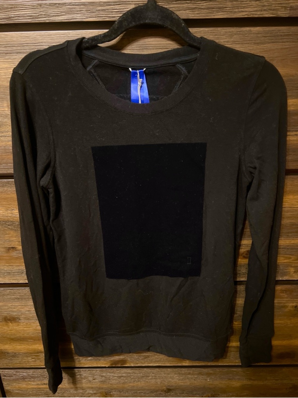 KIT and ACE Black Long Sleeve Sweatshirt with Velvet Square Accent